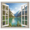 Sticker Trompe l’oeil Fenêtre Lac Montagne | adhésifs Effet 3D | Stickers muraux Chambre adulte - Sticker Mural 3D - Vue panoramique - Adhesif Mural Trompe l'oeil Chambre