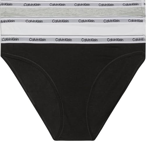 Calvin Klein Damen 3er Pack Slips Bikini Form Baumwolle mit Stretch, Mehrfarbig (Black/White/Grey Heather), XL