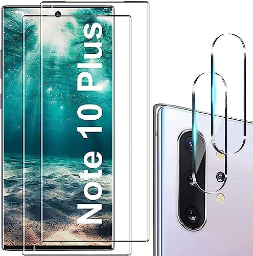 YYST Schutzfolie Kompatibel für Galaxy Note 10 Plus, Fingerabdrucksensor Kompatible, Linse Schutzfolie, [2+2 Pack] 3D Full Screen Panzerglasfolie, 9H Härte, Displayschutzfolie für Galaxy Note 10 Plus