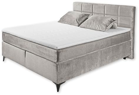 Stella Trading NAVARRA 6 Boxspringbett 180x200, Silber - Bequemes Doppelbett mit 7-Zonen-Federkern Matratze & Kaltschaum Topper - 183 x 113 x 210 cm (B/H/T)