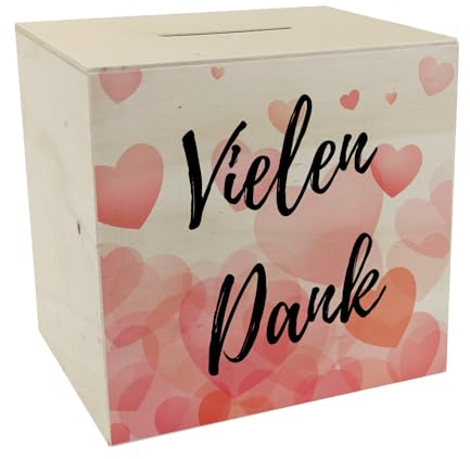 Vielen Dank Spardose aus Holz mit Herzen Liebevolle Herzen Motiv Dankbarkeit mit Herz-Design Kaffeekasse Trinkgeld