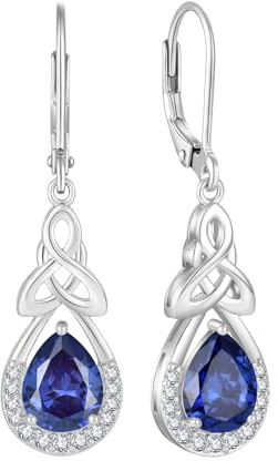 FJ Keltischer Knoten Ohrringe Damen 925 Sterling Silber Unendlichkeit Tropfen Hängend Tansanit Dezember Geburtsstein Irischer Glücksschmuck Geschenke für Frauen