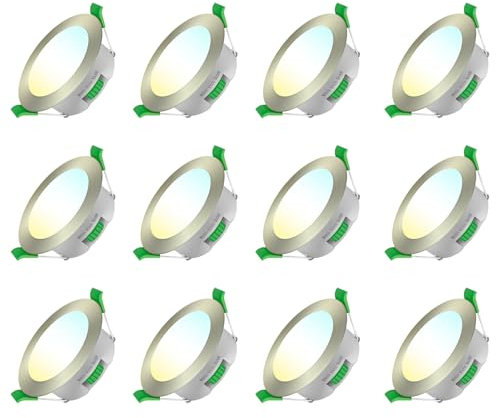 Jaenmsa Led Spots 230V, Einbaustrahler Led, 7W 65-75mm EinbauØ,IP44, Dimmbar,Led Deckenspots Flach Warmweiß 3000K Neutralweiß 4000K Kaltweiß 6500K für Badezimmer, Küche, Wohnzimmer,12er Set