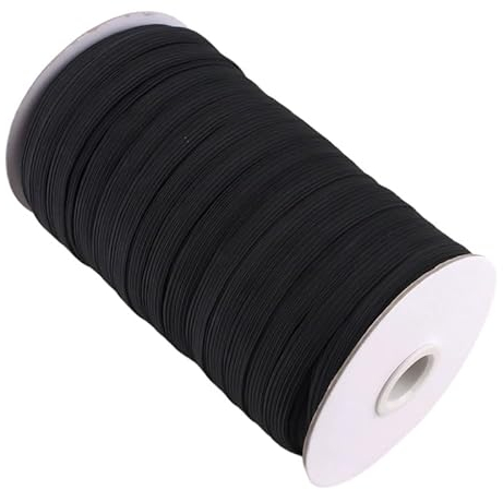 Mcoser 1 Roll Black 5mm Flat Elastic Band, 90m Elastic Cord for Sewing, Knitting, Yoga, Apparel, Trampoline