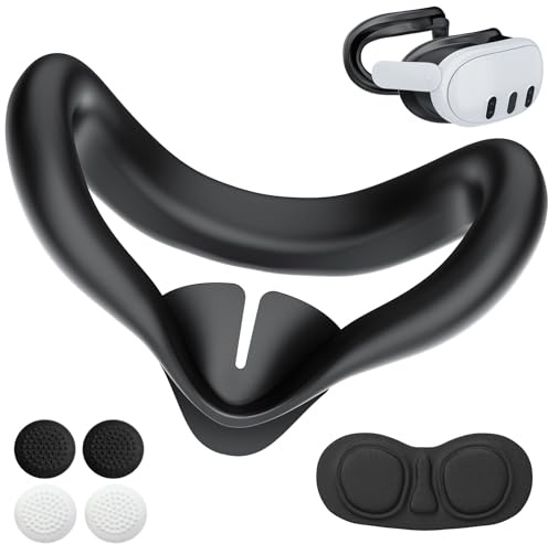 Silicone Face Pad Cover Kit for Met-a Quest 3 Interface Headset Accessories | Anti-Light leakage&Ventilation. Skin-friendly Silicone, Stain&Sweat resistant. Easy to Clean, Suitable for Multi-User Sharing