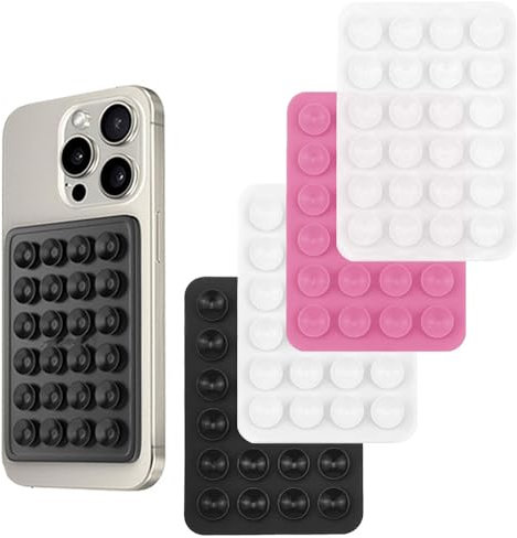 Bmeigo 4PCS Phone Suction Pad, Multicolour Phone Suction Cup Holders, Waterproof Stand for Bathroom Shower Mirror Glass Metal Wall, Selfies Videos