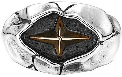 Meteorit Kreuz Sterling Silber Verstellbarer Ring, S925 Sterling Silber Herrenring