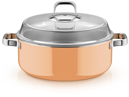 WMF Fusiontec Mineral Pro, Schmortopf mit Deckel, 28 cm, langlebiges, kratzfestes Material, Bräter mit Deckel, für alle Herdarten geeignet, Made in Germany, Papaya Orange, 0519445290