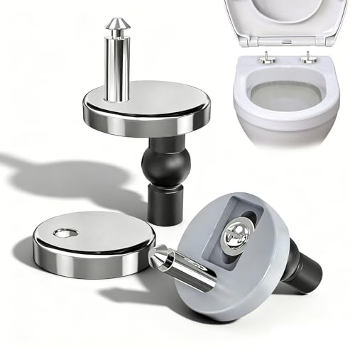 Quick Release Toilet Seat Fixings Universal Toilet Seat Hinge Fittings 2 Pack for WC Toilet Blind Holes (Silver, Single-Basin)