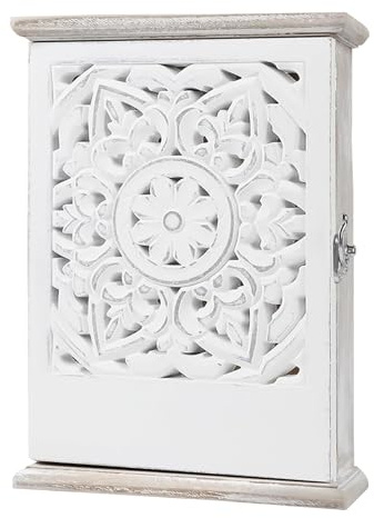 Générique Boîte de Rangement pour Clés - Style Vintage Sculpté avec 6 Crochets | Support pour Clés en Bois à Fixation Murale avec Serrure,pour Bijoux Petits Objets Cadeaux Entrée Porte d'Entrée