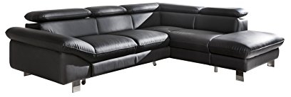 Mivano Ecksofa Driver mit Schlaffunktion und Stauraum / Ledersofa in L-Form mit Ottomane rechts / Inkl. verstellbare Kopfstützen / 266 x 73 x 214 / Kunstleder schwarz