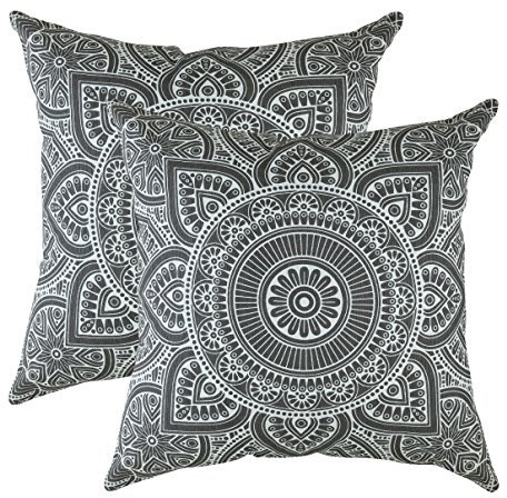 TreeWool Dekorativer Kissenbezug (50 x 50 cm, Graphit) Mandala Design 100% Baumwolle (2er Pack)