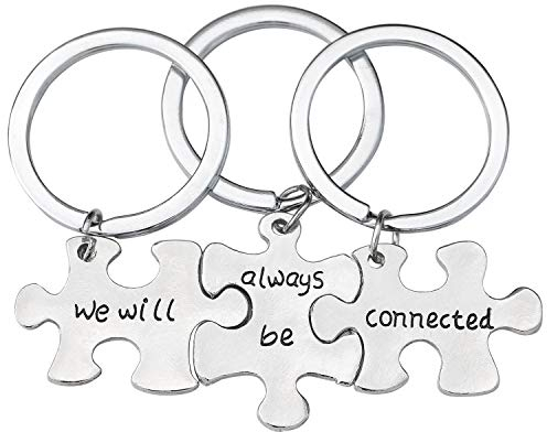 TRIXES We Will Always Be Connected Jigsaw Puzzle Metal Keyring – 3 Way Split -Silver Colour