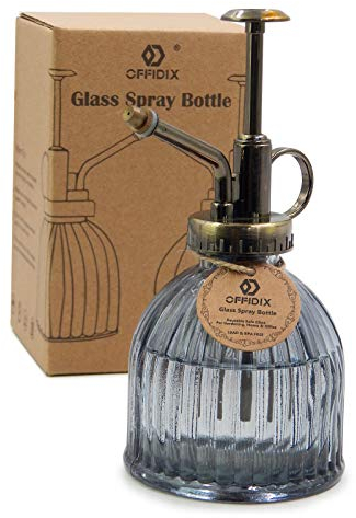 OFFIDIX Bouteille d'arrosage en Verre, arroseur de Style Vintage Haut de 6,3 Pouces avec arrosoir à Une Pompe en Plastique Bronze (Gris foncé)