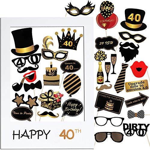 VINFUTUR 35 pz Photo Booth Compleanno 40 Anni Gadget Foto Props Accessori Kit Compleanno Fotografica Puntello Decorazioni DIY per Festa Celebrazione