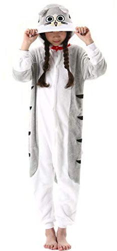 ULEEMARK Enfant Fille Garçon Anime Animal Halloween Costume Cosplay Combinaison Pyjama Outfit Nuit Vêtements Onesie Soirée de Déguisement Unisexe Chat Tigré pour Hauteur 90-148CM