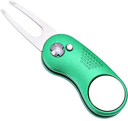 Mile High Life Ganzmetall Faltbares Golf Pitchgabel mit Pop-up Taste & Magnetkugel Markierung (Green Curve)