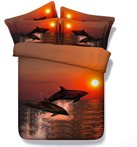 EU-VV Bettbezug 400 Fadenzahl 100% Baumwolle Edel Weich Und Milbenfrei Delphin HD 3 Stück (1 Bettbezug + 2 Kissenbezüge 50x75cm) (Rot,220x240cm(1.8M Bed))