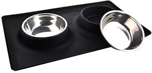 MOACC Gamelle pour Chat et Chien 2 x 400ml Gamelle en Acier Inoxydable Base Antidérapante Anti-débordement et Anti-déversant Tapis en Silicone