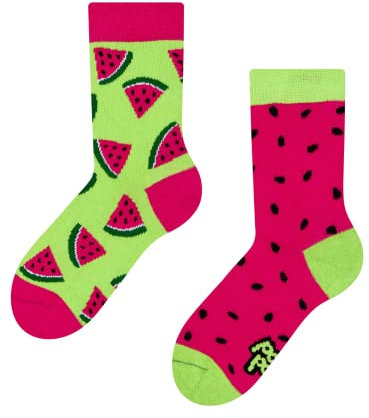 Dedoles Calzini Unisex Donna Uomo & Bambini Calze Cotone con tanti Design divertenti sinistra destra diversi, colore: Rosso, disegno: Anguria, taglia: 31-34
