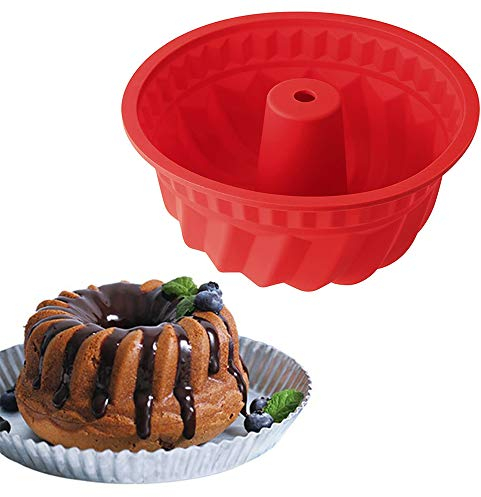 Xinlie 22cm Silikon Gugelhupfform Rot backform silikon Rot Kuchenform Antihaftbeschichtete Backform Hochwertige Silikon-Kuchenform,Weiche,für Götterspeise,Kuchen,Gugelhupf