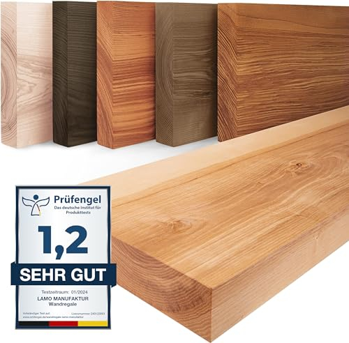 LAMO Manufaktur Wandregal Holz Gerade | Regal Farbe: Natur | Pure: ohne Montage Set | 140 cm