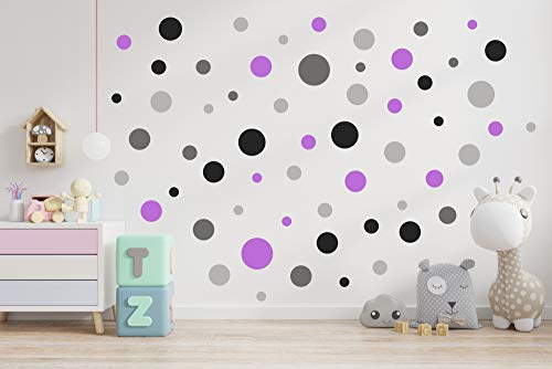 Konfetti Wandtattoo kreise Vinyl Wandsticker Set - 84 Stück pro Set - Wandaufkleber Runde Punkte (Flieder Set)