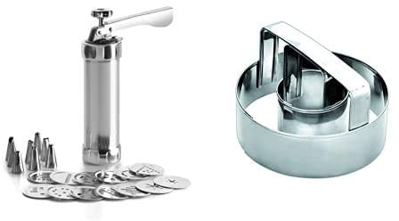 IBILI Churrera-Máquina de pastas-Acero Inoxidable-Incluye 13 Discos y 8 boquillas-Churros Rellenos, Aluminio, Centimeters + 734200 Rosquillera INOX
