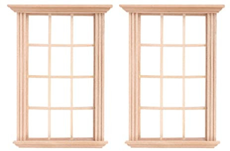 DOITOOL Dollhouse Windows 2Pcs 1: 12 Dollhouse Window Frame Dollhouse Miniature Furniture Mini Wooden Window Frame DIY Dollhouse Bedroom Accessories