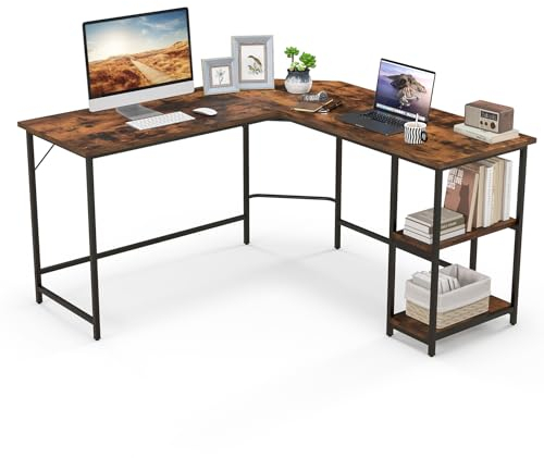 GIANTEX Schreibtisch Eckschreibtisch Computertisch in L-Form PC-Tisch Gaming Tisch Industrial Design Bürotisch Ecktisch Arbeitstisch Winkelschreibtisch für Büro Arbeitszimmer (Dunkelbraun)