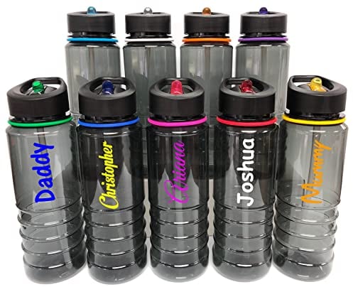 JC Personalised Custom Water Drink Bottle with Flip Straw - Any Name, Word, Business, Sports, School, Promotional Merchandise