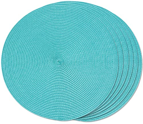 FunWheat Runde geflochtene Tischsets für Esstische, gewebt, waschbar, rutschfest, 38,1 cm (Türkis, 6 Stück)