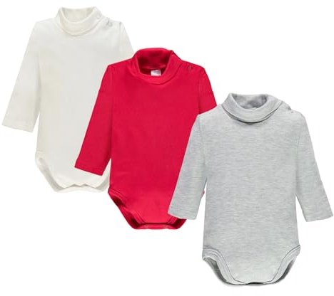 Ellepi Body de manga larga cálido de algodón para recién nacido con cuello alto para niña niño meses años blanco crema rojo azul gris negro azul, Crema Gris Rojo, 6 Meses