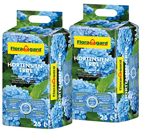 Floragard Hortensienerde blau 2x25 L - zum Pflanzen und Umtopfen - für Beet- und Kübelbepflanzung - für Blaue Hortensien