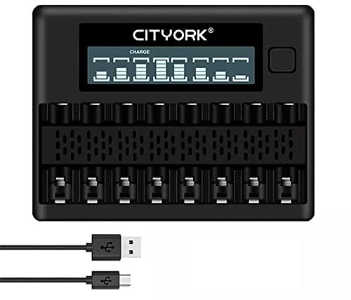 CITYORK LCD Smart Fast Charger 8 Slots - Compatible with AA AAA NiMH/NiCd Battery - Charge, Discharge, Refresh and Voltage Test Functions