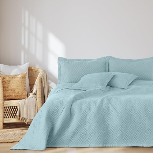 AmeliaHome Tagesdecke 240x260 cm Bettüberwürf zweiseitig Ultrasonic Steppung Polyester Ophelia Hellblau