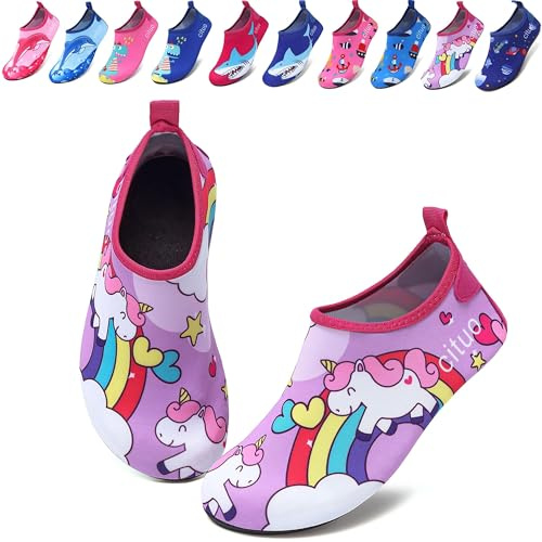 todaysunny Water Shoes for Kids Girls Boys Quick Dry Non-Slip Outdoor | Breathable stretch upper smooth pull on collar heel tab perforated EVA insole flexible sole for pool beach and travel