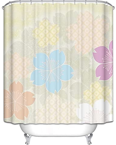 EHOMERY Duschvorhangaufhängung Duschrollo Mit Motiv Blume Duschvorhang Waschbar Duschrollo Halterung Polyester Rostfreie Ösen Und 12 Hakenringe, 160X180Cm