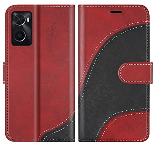 BoxTii Cover per Oppo A96 4G / Oppo A76 4G / Oppo A36 4G, Custodia in PU Pelle Portafoglio per Oppo A96 4G / Oppo A76 4G / Oppo A36 4G, Magnetica Cover a Libro con Slot per Schede, Rosso