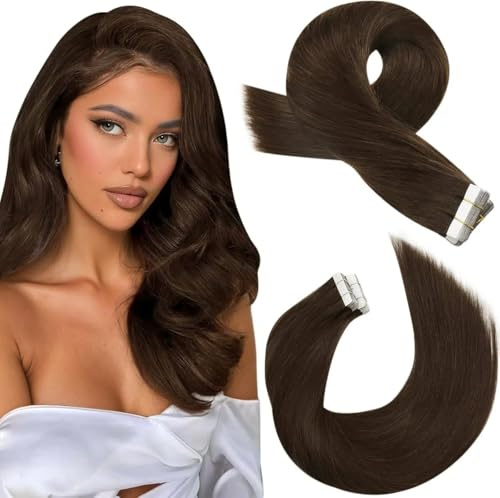Moresoo Tape Extensions Echthaar Dunkelbraune 60 cm Nahtlos 20 Stück 50 g | Haarverlängerung, Haarverdichtung, Wiederverwendbar, Für Hochzeit Und Party, Hochwertiges Echthaar Material