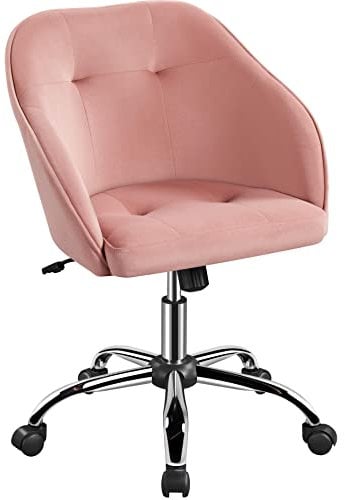 Yaheetech Sedia da Ufficio Girevole a Rotelle Poltroncina Scrivania Imbottita in Velluto Altezza Regolabile Reclinabile Ergonomica Portata 136 kg Rosa