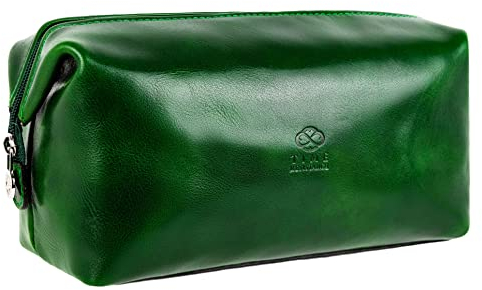 Trousse de Toilette en Cuir - Valise cosmétique - Ouverture Large - Time Resistance - Vert