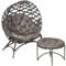 Outsunny 2tlg. Gartenstuhl-Set, Korbstuhl mit Faltbarem Sitzkorb, inkl. 2-in-1-Hocker, Kissen, Loungesessel füt Balkon, Terrasse, Stahl, Sand, 118 x 75 x 142 cm