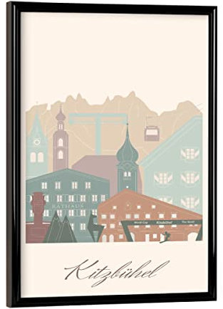 artboxONE Poster mit schwarzem Rahmen 18x13 cm Städte Kitzbüheler Skyline Salbeigrün - Bild kitzbühel Boho böhmisch