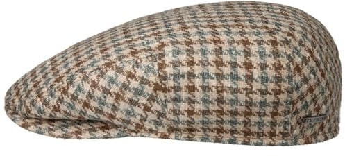 Stetson Kent Tricolour Houndstooth Flatcap Karierte Mütze aus Seide und Wolle Elegante Schirmmütze Klassisches Karomuster Made in Germany Herren Ganzjährig beige 57 cm