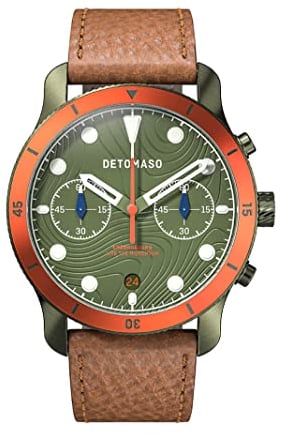 DeTomaso Venture Chronograph TOPO Olive Olive Herren-Armbanduhr Analog Quarz Lederarmband Braun