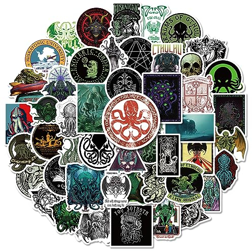 EUFFO Cthulhu Aufkleber 50 Stück, Wasserfeste Vinyl Anime Sticker für Laptop Helm Scrapbook Motorrad Koffer Fahrrad Skateboard Horror Sticker Set für Erwachsene