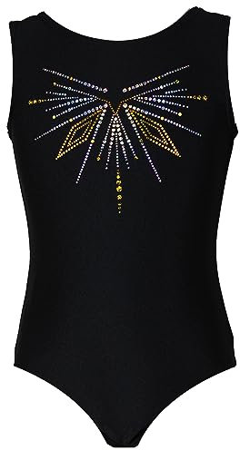 Gymnastikanzug Sterne Lycra Mädchen Turnanzug Kurzarm Kinder Turnbody kurzärmlich, Größe:152, Farbe:Lycra in Schwarz/JUWEL