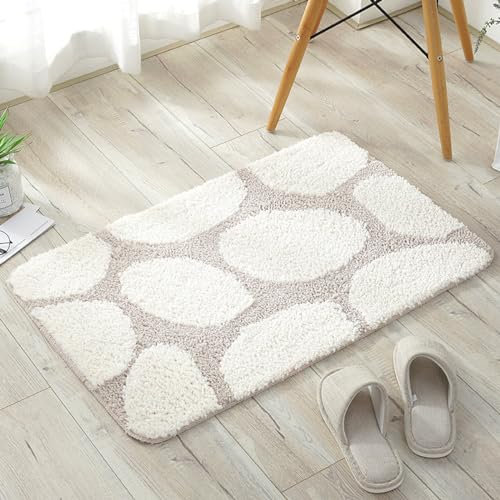 Badezimmermatte Creme Beige Bath Mat Mikrofaser Badezimmerteppich rutschfest Badematte Schnelltrocknend Duschvorleger rutschfest Waschbar Badteppich Verdicken Bad Teppich Badmatte 40x60cm