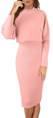 Viunychn Strickkleid Damen Herbst Elegant Winter Winterkleid Herbstkleid Pulloverkleid Zweiteilig Moderne Strick Sexy Winterkleider Wollkleider Fall Comfy Gestrickte Knitted Dress for Women @2